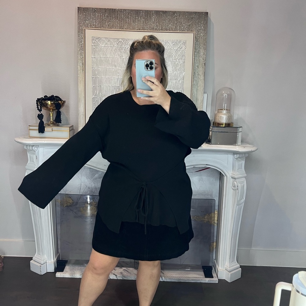 Black free people ribbed tie waist sweater